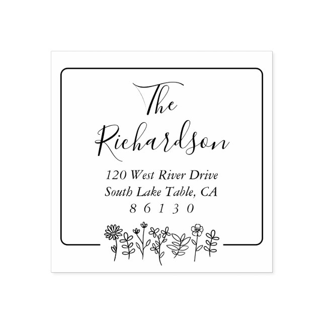 Blommor Sketch-Returadress för självinfärgning Stämpel (Tryck)