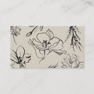 Blommor Skiss Beige Skrift Underskrift Elegant Visitkort