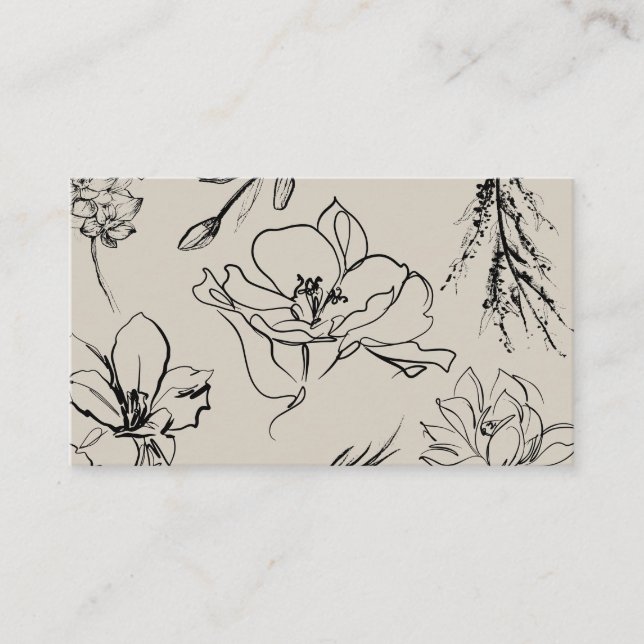 Blommor Skiss Beige Skrift Underskrift Elegant Visitkort (Framsida)