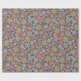 Blommor slår ut och blommar i korall, blå och grön presentpapper