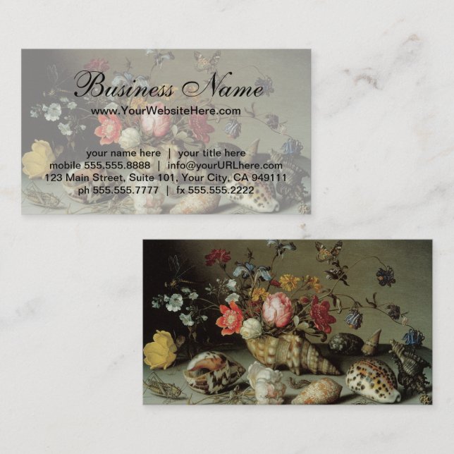 Blommor, snäckor och insekter Balthasar van der As Visitkort (Fram/baksida)