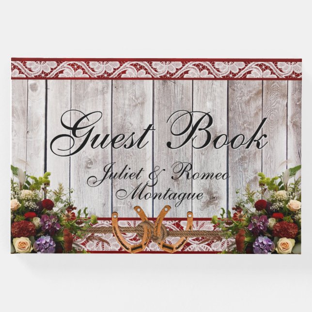 Blommor, Snöre och hästskor, rödband Gästböcker (Framsida)