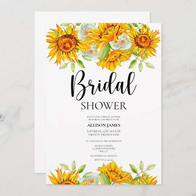 Blommor, solblommor, Inbjudningskort för möhippan (Fram/baksida)