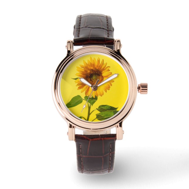 Blommor | Solros på Gult Armbandsur (Framsida)