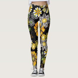 Blommor som glöder i mörkerdamasker leggings