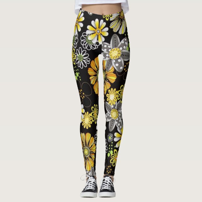 Blommor som glöder i mörkerdamasker leggings (Framsida)