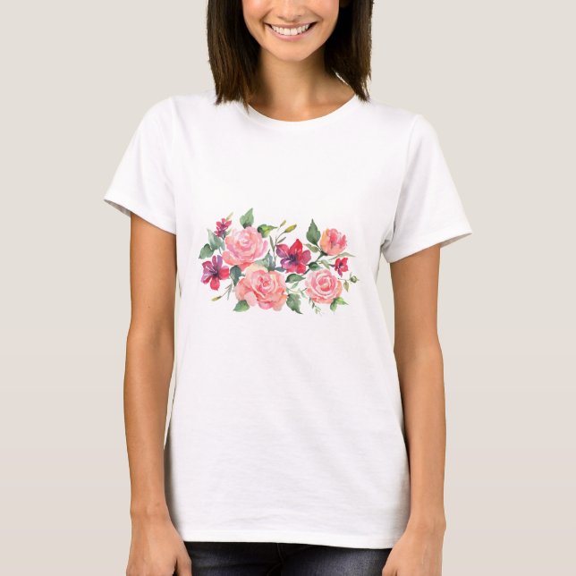 Blommor som målar i vattenfärg på t shirt (Framsida)