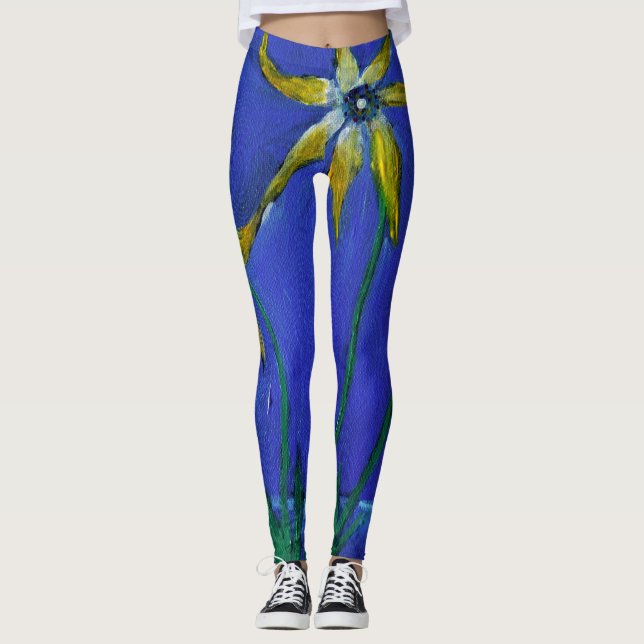 Blommor som målar originalbild på baljväxter leggings (Framsida)