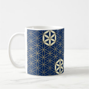 Blommor - sömlös mönster - blå beige kaffemugg