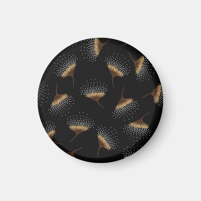 Blommor, sömlös svart bakgrund. magnet (Framsidan)