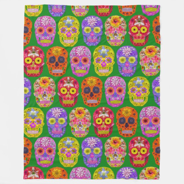 Blommor, sömlösa Döskallar Mönster 2018 Fleecefilt (Framsidan)