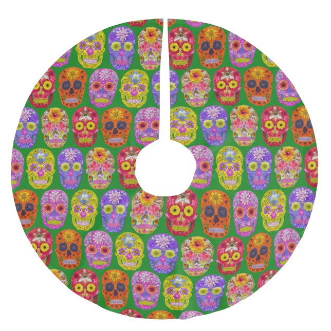 Blommor, sömlösa Döskallar Mönster 2018 Julgransmatta Borstad Polyester (Framsidan)