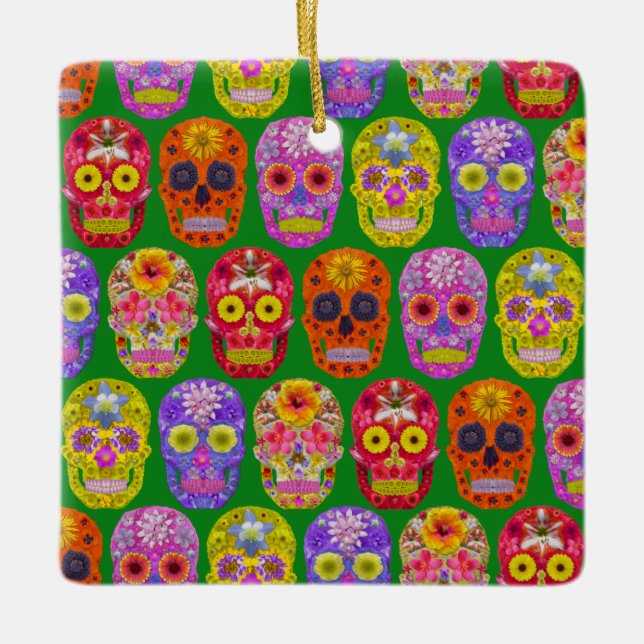 Blommor, sömlösa Döskallar Mönster 2018 Julgransprydnad Keramik (Framsida)