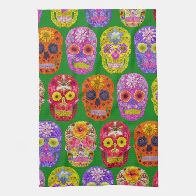 Blommor, sömlösa Döskallar Mönster 2018 Kökshandduk (Vertikal)