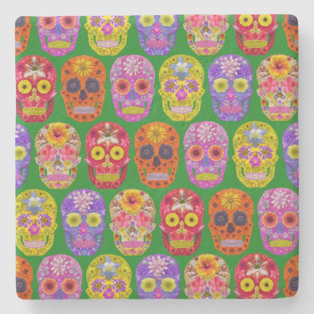 Blommor, sömlösa Döskallar Mönster 2018 Stenunderlägg (Framsidan)