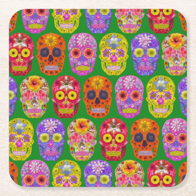 Blommor, sömlösa Döskallar Mönster 2018 Underlägg Papper Kvadrat (Framsidan)