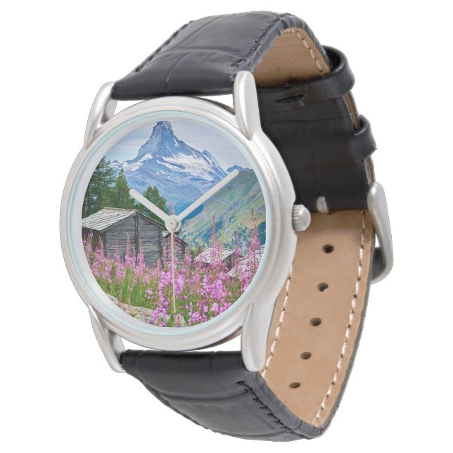 Blommor | Sommar Matterhorn Schweiz Armbandsur (Vinklad)