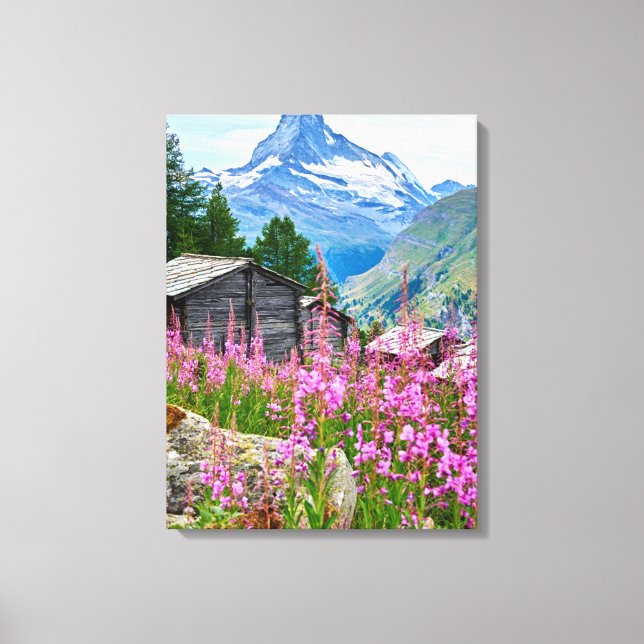 Blommor | Sommar Matterhorn Schweiz Canvastryck (Framsida)