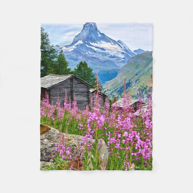 Blommor | Sommar Matterhorn Schweiz Fleecefilt (Framsidan)