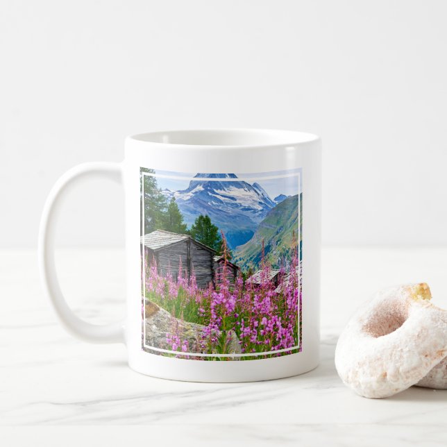 Blommor | Sommar Matterhorn Schweiz Kaffemugg (Med munk)