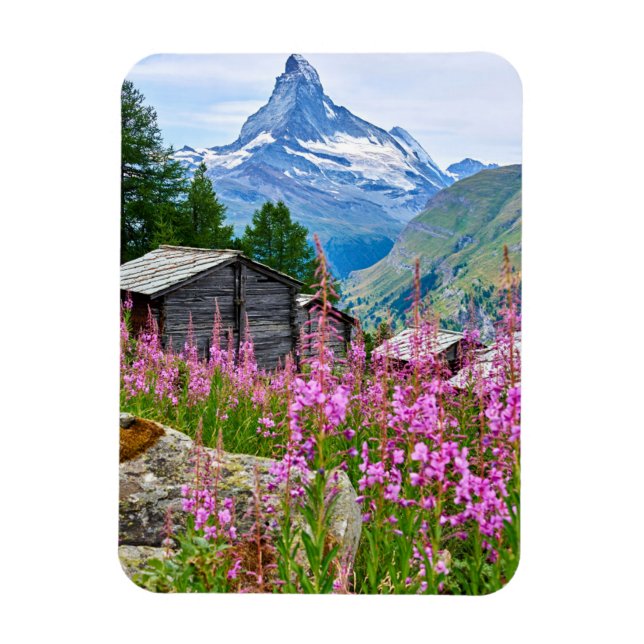Blommor | Sommar Matterhorn Schweiz Magnet (Vertikal)