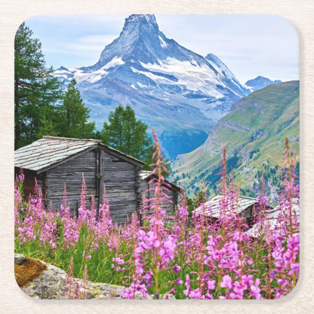 Blommor | Sommar Matterhorn Schweiz Underlägg Papper Kvadrat (Framsidan)