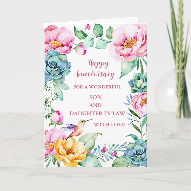 Blommor Son och dotter i Law Bröllop-årsdagen Kort (Framsida)
