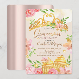 Blommor,Sötsaker,Roséguld Quinceañera Inbjudningar