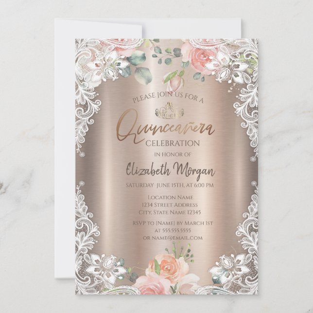 Blommor,Spets,Tiara Quinceañera Inbjudningar (Framsida)