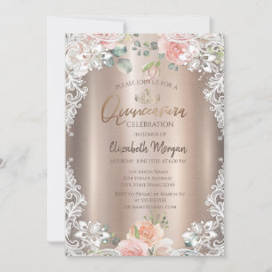 Blommor,Spets,Tiara Quinceañera Inbjudningar