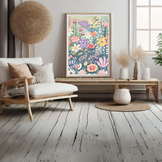 Blommor Springtime All over Print Poster (Flowers All Over Watercolor - Spring Photo Print)