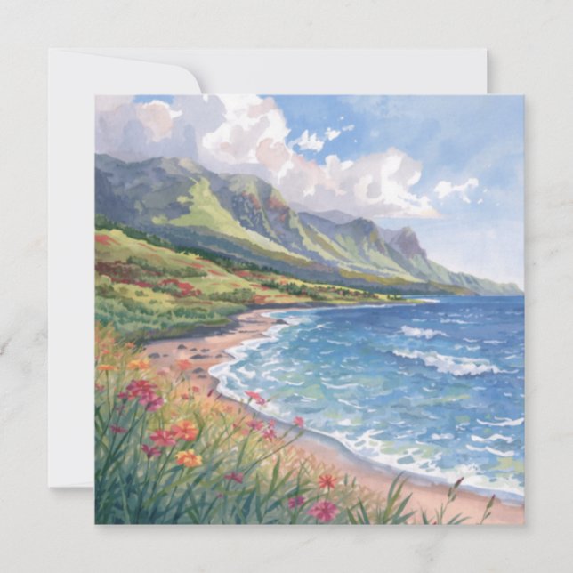 Blommor Strand Hawaii Platt Kort (Framsida)