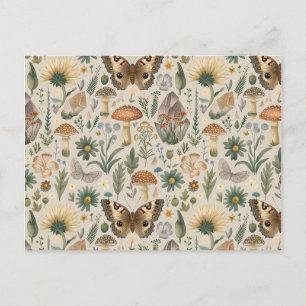 Blommor, svamp och fjäril vintage mönster helg vykort