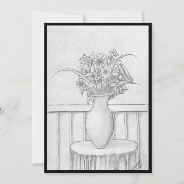 Blommor - svart inbjudningar (Framsida)