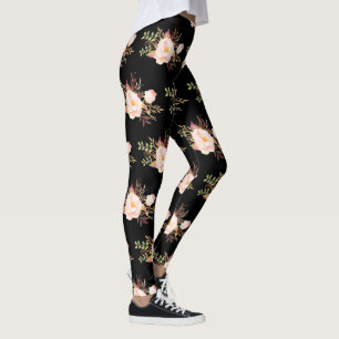  blommor, svart, Rosa, Mönster Leggings
