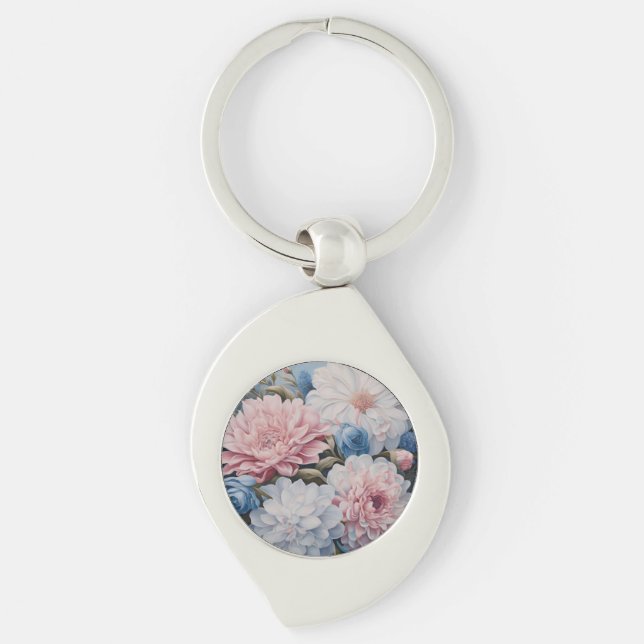 Blommor Swirl Silverfärgad Nyckelring (Framsidan)