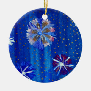Blommor Teckning Blue Circle Ornament