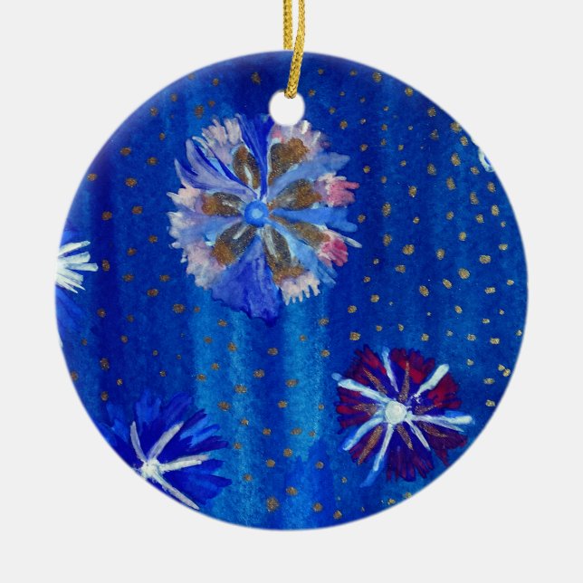 Blommor Teckning Blue Circle Ornament (Framsidan)