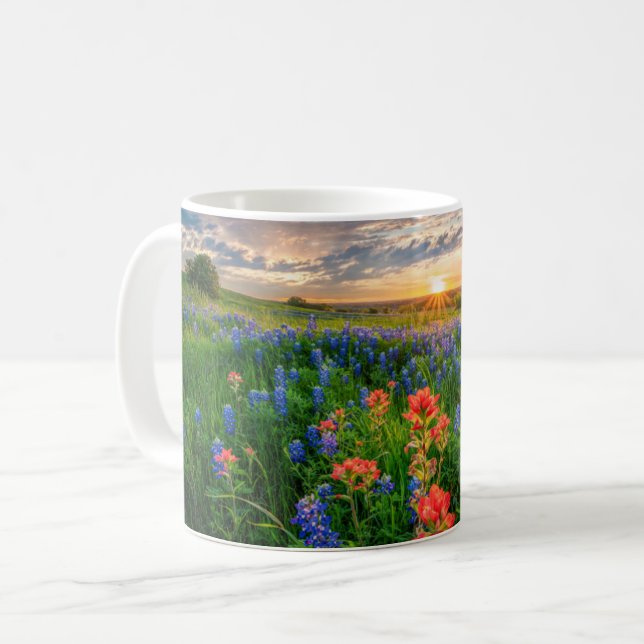 Blommor | Texas Bluebonnets & Indian Paintbrush Kaffemugg (Framsida vänster)