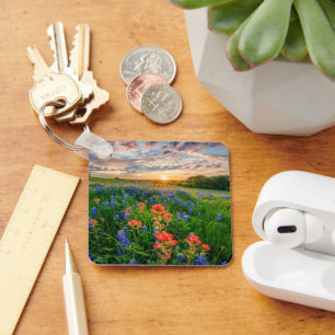 Blommor Texas Bluebonnets & Indian Paintbrush Nyckelring