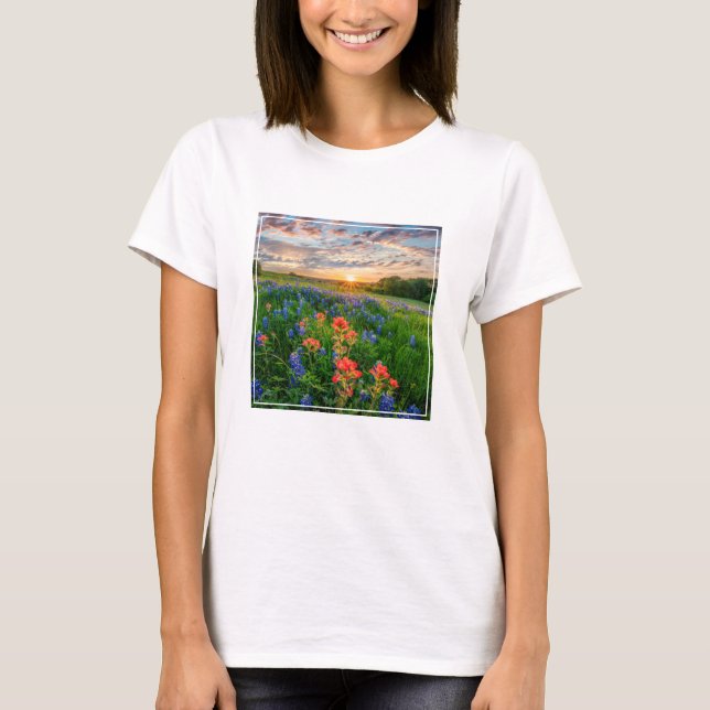 Blommor | Texas Bluebonnets & Indian Paintbrush T Shirt (Framsida)