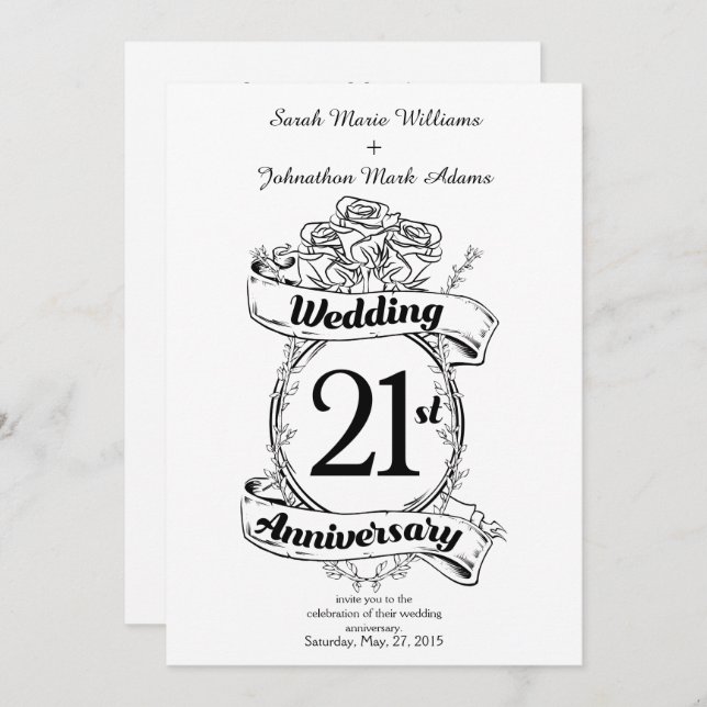 Blommor till 21-årsjubileum inbjudningar (Fram/baksida)