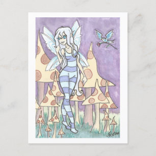 Blommor till Fae Fairy + Bird Fantasy Art Print Vykort