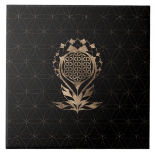 Blommor till Life Lotus - Black och Guld Kakelplatta