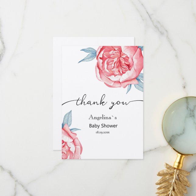 Blommor till platta Tack för babyskor Kort (Fram/Back In Situ)