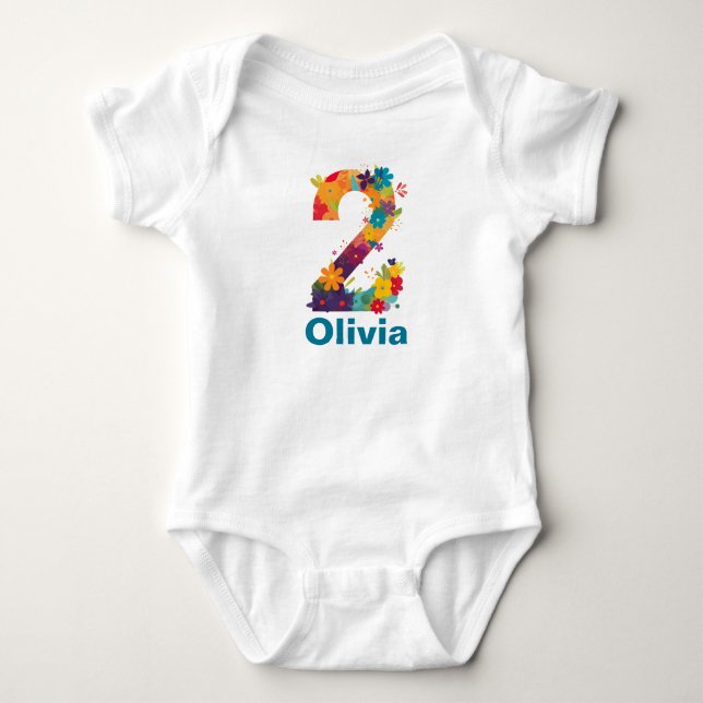 Blommor två flicka 2:a födelsedag Party-anpassning T Shirt (Framsida)