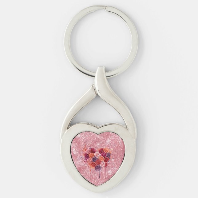 Blommor Twisted Heart Silverfärgad Nyckelring (Framsidan)