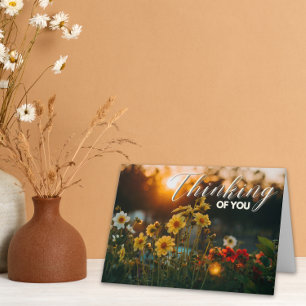 Blommor Under Guldstunden Tänker På Dig Kort