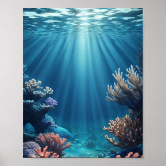 Blommor under vatten Koral Reef Seabad Poster