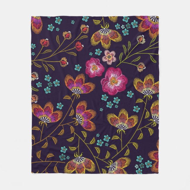 Blommor utan broderier: mode utan sömlös mönster fleecefilt (Framsidan)